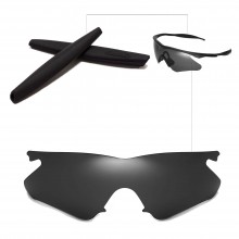 New Walleva Polarized Black Replacement Lenses + Black Earsocks For Oakley M Frame Heater Sunglasses